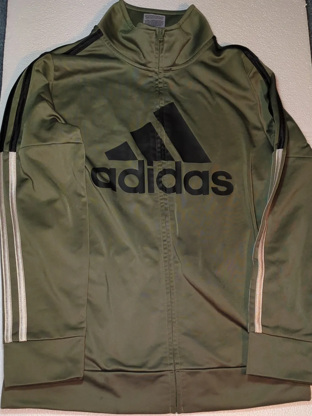 Kid's Adidas Olive Green Full-Zip Performance Track Jacket w/ Black Logo 10/12